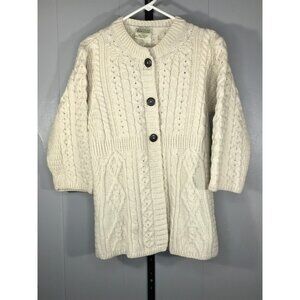 Kilronan Cardigan Sweater Size M Cream/white Merino Wool Cable Knit Button Front